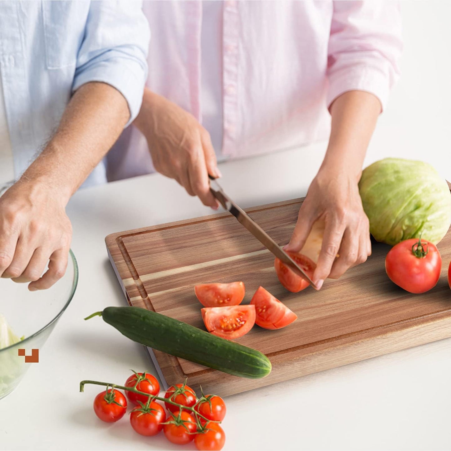 GAOMON Acacia Extra Large Wood Cutting Board, 1.2 Inches Thick Butcher Block, Reversible Wooden Kitchen Block, over Stove Cutting Board, with Side Handles and Juice Grooves, 24 x 18 Inch