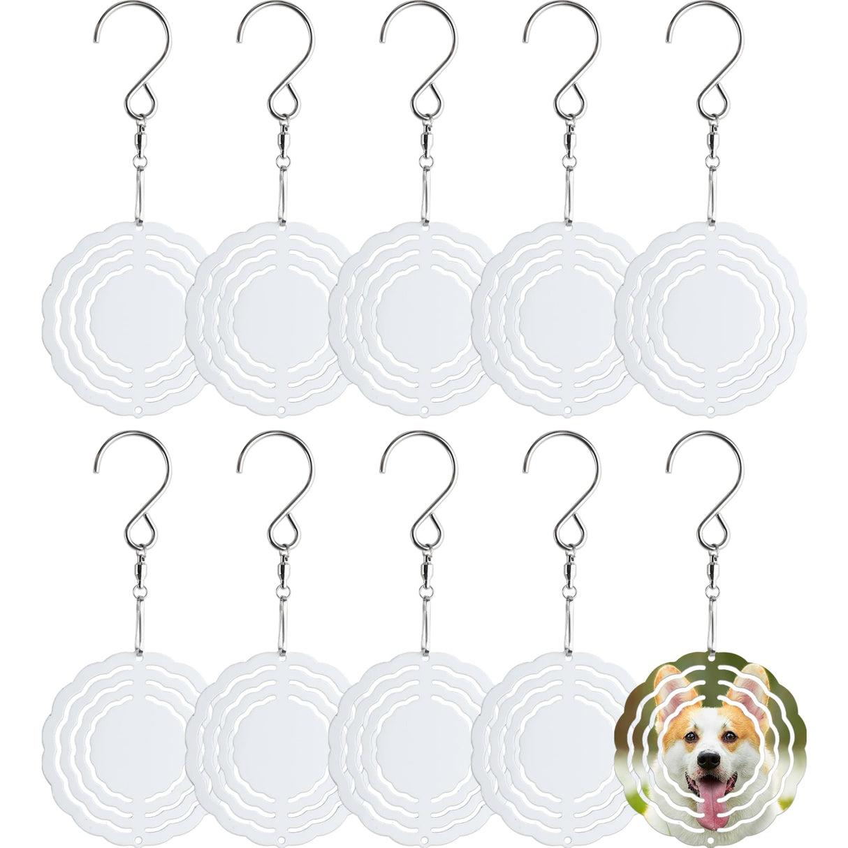 Framendino, 10 Pack 3 Inch Sublimation Wind Spinner Blanks 3D Aluminum Hanging Wind Spinners Ornaments for Indoor Outdoor Gardens Decoration Round Framendino