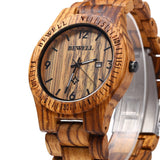 BEWELL W086B Mens Wooden Watch Analog Quartz Lightweight Handmade Wood Wrist Watch (Zebra Wood) BEWELL