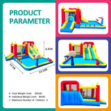 Inflatable Bounce House with Double Slide, Water Bounce Castle with Slide,Water Slide with Splash Pool, Water Cannon, Climbing Wall, Basketball Hoop, Backyard Water Slide for Kids Bounwell