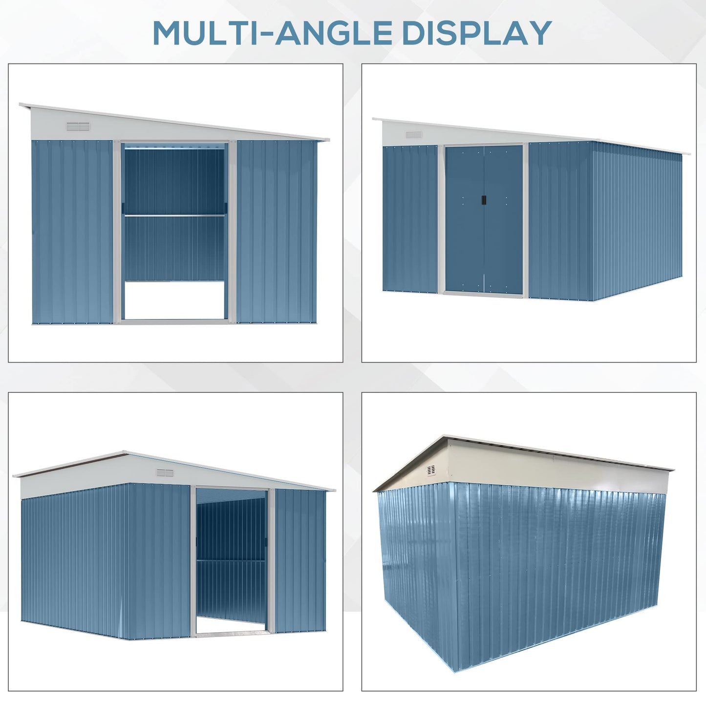 Outsunny 11' x 9' Outdoor Storage Shed, Galvanized Metal Utility Garden Tool House, Lockable Door for Backyard, Bike, Patio, Garage, Lawn, Blue - WoodArtSupply