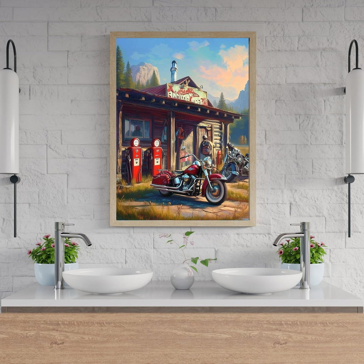 Funny Motorcycles Gas Station Diamond Art Painting Kits for Adult,Transportation Vehicles 5D Diamond Art for Adults,Round Drill Painting by Diamonds Art and Crafts for Home Wall Decor Gift 12x16 Inch CEQOLI