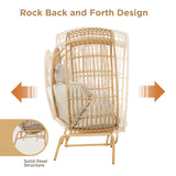 Buenhomino Oversized 2-Person Egg Chair Glider Rocking Chair, Heavy-Duty Wicker Rattan Outdoor Loveseat w/Thicken Padded Cushions, Extra Large Lounge Chair for Porch Backyard Patio Garden Yellow Buenhomino