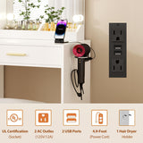 ERLEJIA Vanity Desk with Mirror and Lights & Extral Foldable Desk, 35.43"-43.3" Makeup Vanity Table with Stool and Plug Strip, 5 Drawers and and Open Shelves Dressing Table for Bedroom, White ERLEJIA