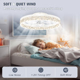 VOLISUN Modern Ceiling Fans with Lights and Remote, 19.7in Low Profile Ceiling Fan Flush Mount, 3000K-6500K Dimmable Bladeless LED Fan Light, White Fandelier Ceiling Fans with Lights for Bedroom VOLISUN
