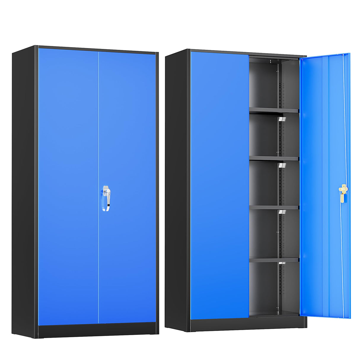 Greenvelly Metal Garage Storage Cabinet,72" Steel Locking Garage Storage Cabinet with Doors and Shelves,Metal Office Storage Cabinet for Home,School,Garage(Black Blue 36" W x18 D) Greenvelly