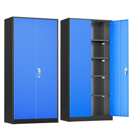 Greenvelly Metal Garage Storage Cabinet,72" Steel Locking Garage Storage Cabinet with Doors and Shelves,Metal Office Storage Cabinet for Home,School,Garage(Black Blue 36" W x18 D) Greenvelly