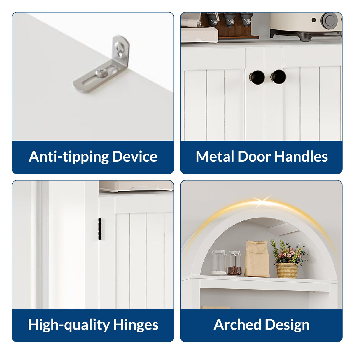 GarveeHome 72" Tall Arched Pantry Cabinet with Doors, 5-Tier Kitchen Pantry Cabinet with Adjustable Shelf & Black Handles, Wood Storage Cabinet for Dining Room, Kitchen, Living Room, White GarveeHome