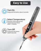 Cordless Soldering Iron Kit, Portable Cordless Soldering Iron, LCD Digital Adjustable Temperature Thermostatic Soldering Gun for Home Appliance Repair, USB Rechargeable - Grey Qyvorae