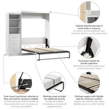 Bestar Pur Queen Murphy Bed and Shelving Unit with Drawers, 90-inch Space-Saving Wall Bed Bestar