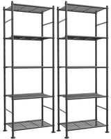 Sakugi Storage Shelves - Set of 2, 5-Tier Metal Shelf Organizer, Space-Saving Garage Shelving with Leveling Feet, Standing Shelves Organizer for Kitchen, Laundry, Pantry (18.4" x 12.6" x 57.4", Black) Sakugi