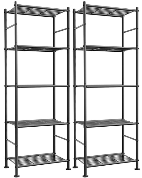 Sakugi Storage Shelves - Set of 2, 5-Tier Metal Shelf Organizer, Space-Saving Garage Shelving with Leveling Feet, Standing Shelves Organizer for Kitchen, Laundry, Pantry (18.4" x 12.6" x 57.4", Black) Sakugi