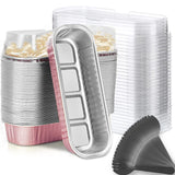 Findful Mini Loaf Baking Pans with Lids and Spoons (50 Pack, 6.8oz) Rectangle Aluminum Foil Baking Pans Tins Containers - Cupcake Containers Wrappers Cheesecake Creme Brulee Ramekins Findful