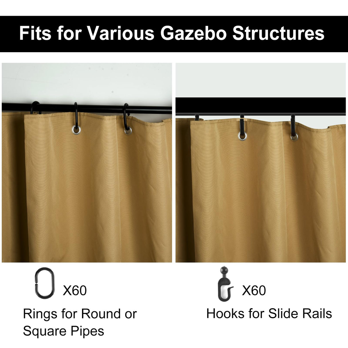 PLULON Gazebo Curtains Outdoor Waterproof, 10' x 10' Universal Replacement Privacy Curtains 4-Panels Curtain Side Wall with Zipper for Patio Yard Garden (Curtain Only) PLULON