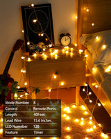 RadiHub Globe String Lights,Battery Operated Lights with Remote Timer Waterproof, 40FT 120LED 8 Modes Indoor Outdoor Fairy String Lights for Bedroom,Wedding,Tent,Camping,Party,Garden,Bar,Warm White RadiHub