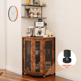 keomaisyto Coffee Bar Cabinet, 3-Tier Corner Coffee Cabinet with Storage Shelf & 18.7" Countertop, Rustic Wood Coffee Bar Station with Magnetic Door for Kitchen/Entrance/Living Room/Dining Room keomaisyto
