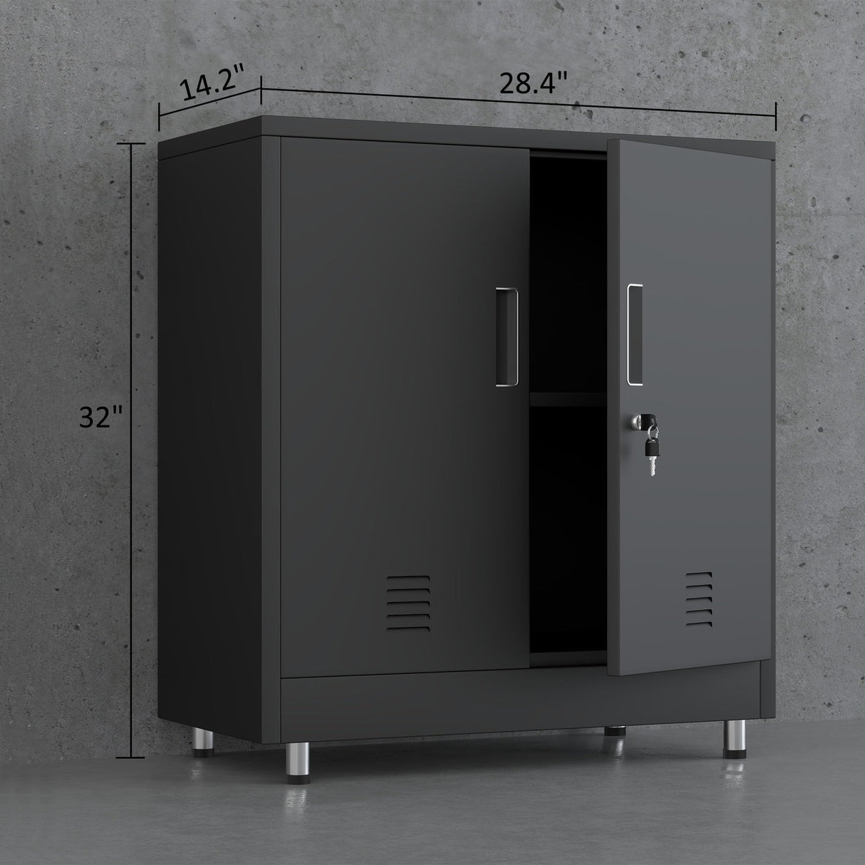 JINGUR Metal Storage Cabinet with Locking Doors and Adjustable Shelf, Small Lockable Sideboard Buffet Cabinet for Home Office Hallway Entryway Living Dining Room (Black) JINGUR