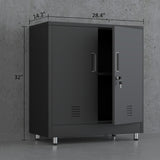 JINGUR Metal Storage Cabinet with Locking Doors and Adjustable Shelf, Small Lockable Sideboard Buffet Cabinet for Home Office Hallway Entryway Living Dining Room (Black) JINGUR