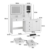 Vabches 57" Large Vanity Desk with Mirror and Lights,White Makeup Vanity Table with Jewelry Cabinet & 7 Drawers,Modern Dressing Table with Charing Sation & Shelves for Bedroom Vabches