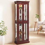 Curio Cabinet Wooden Display Cabinet,Curio Cabinet with Adjustable Glass Shelves Vintage, Lighted Curio Diapaly Cabinet,Vintage Accent Storage Cabinet with 6 Shelves,70" Curio Cabinet(Cherry) Firscook