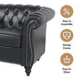 RUSTYER Chesterfield Loveseat Sofa, Modern Leather Small Sofa Couch 2 Seater with Rolled Arms and Nailhead, Mid Century Modern Loveseat Couch for Small Spaces Living Room Bedroom Apartment, Black RUSTYER
