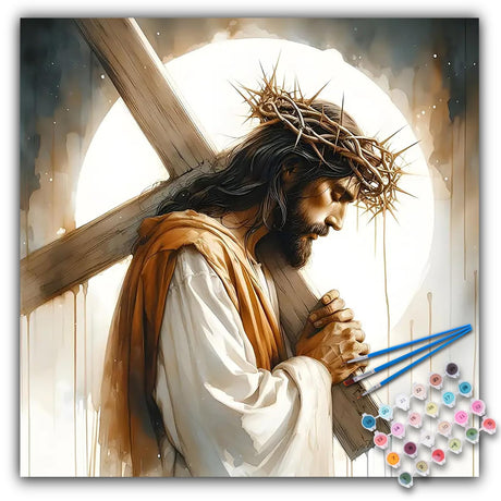 Paint by Numbers Kit for Adults - Jesus Cross Acrylic Adult Paint by Number Kits on Canvas for Beginner, Religious Christians DIY Oil Painting by Numbers for Adults, Perfect for Decor Gift 16"x20" Offito