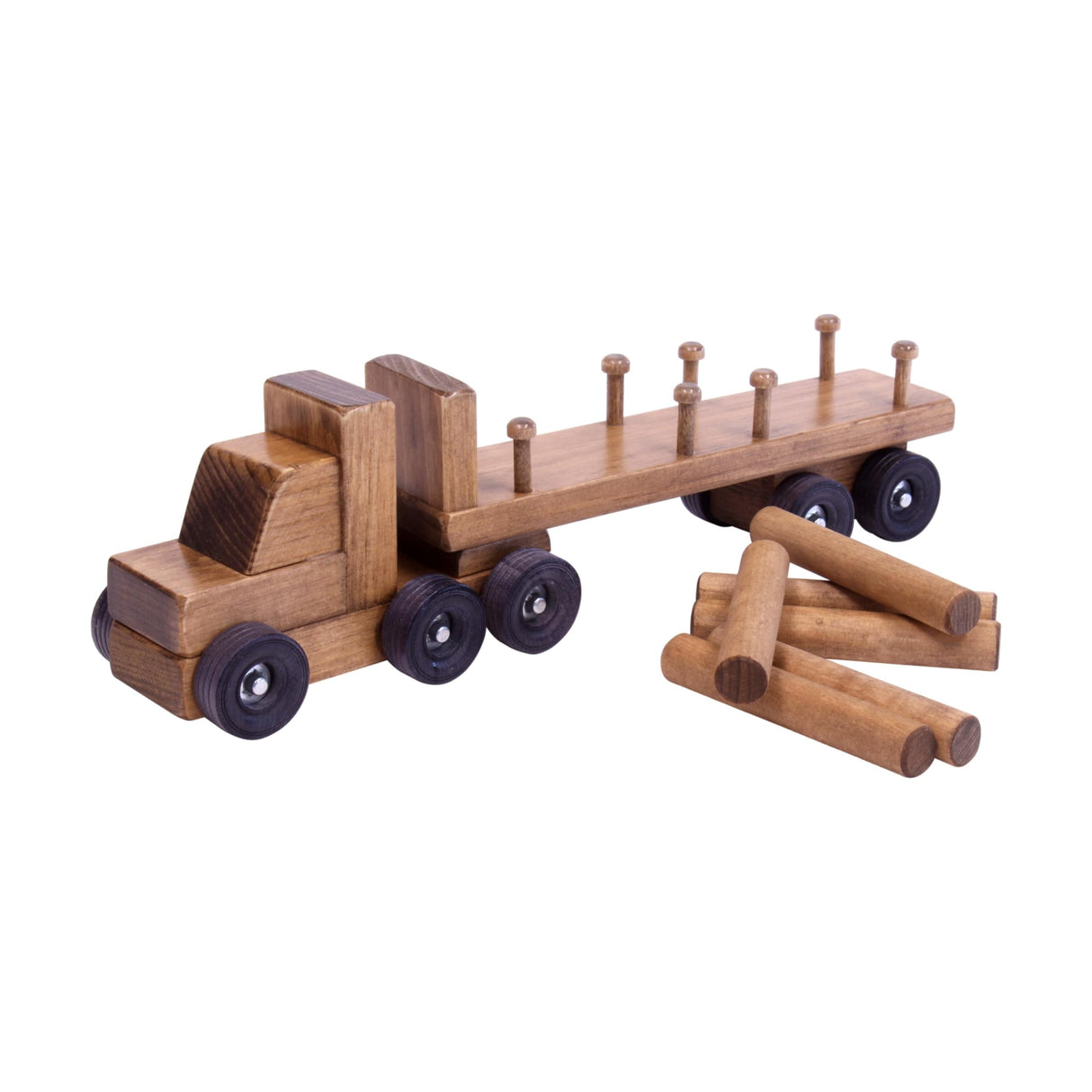 AmishToyBox.com Log Truck Wooden Toy - Amish-Made in Lancaster County, Pennsylvania - with 6 Removable Logs AmishToyBox.com