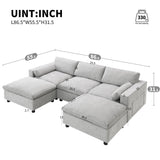 Merax 86.5" Sectional Sofa with Storage Pockets & Removable Ottomans, 5 Seat U Shaped Sleeper Cloud Couch Set, Convertible L-Shaped Chenille Upholstered SofaBed for Living Room and Apartment, Grey Merax