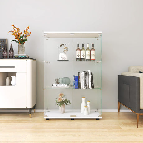 Zacis Modern Clear Glass Display Cabinet with 2 Doors and 3 Shelves for Living Room Zacis