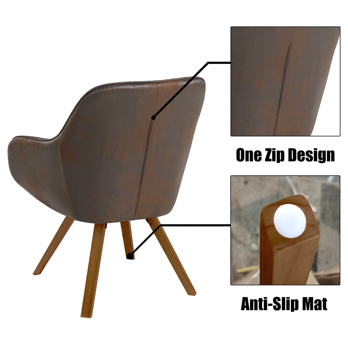 KithKasa Mid Century Modern Desk Chair No Wheels Swivel Accent Home Office Chair with Walnut Color Wood Legs for Living Room, Brown KithKasa