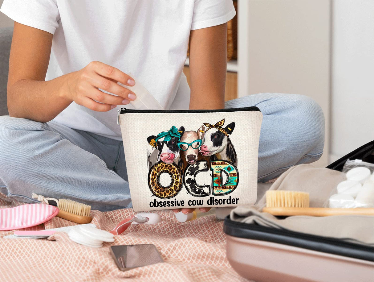 BARPERY Western Makeup Bag OCD Obsessive Cow Disorder Funny Cows Print Farmhouse Heifers Cosmetic Bag Gifts for Girl Cows Lover, Birthday Gift for Sister Girl Best Friend Daughter Granddaughter BARPERY