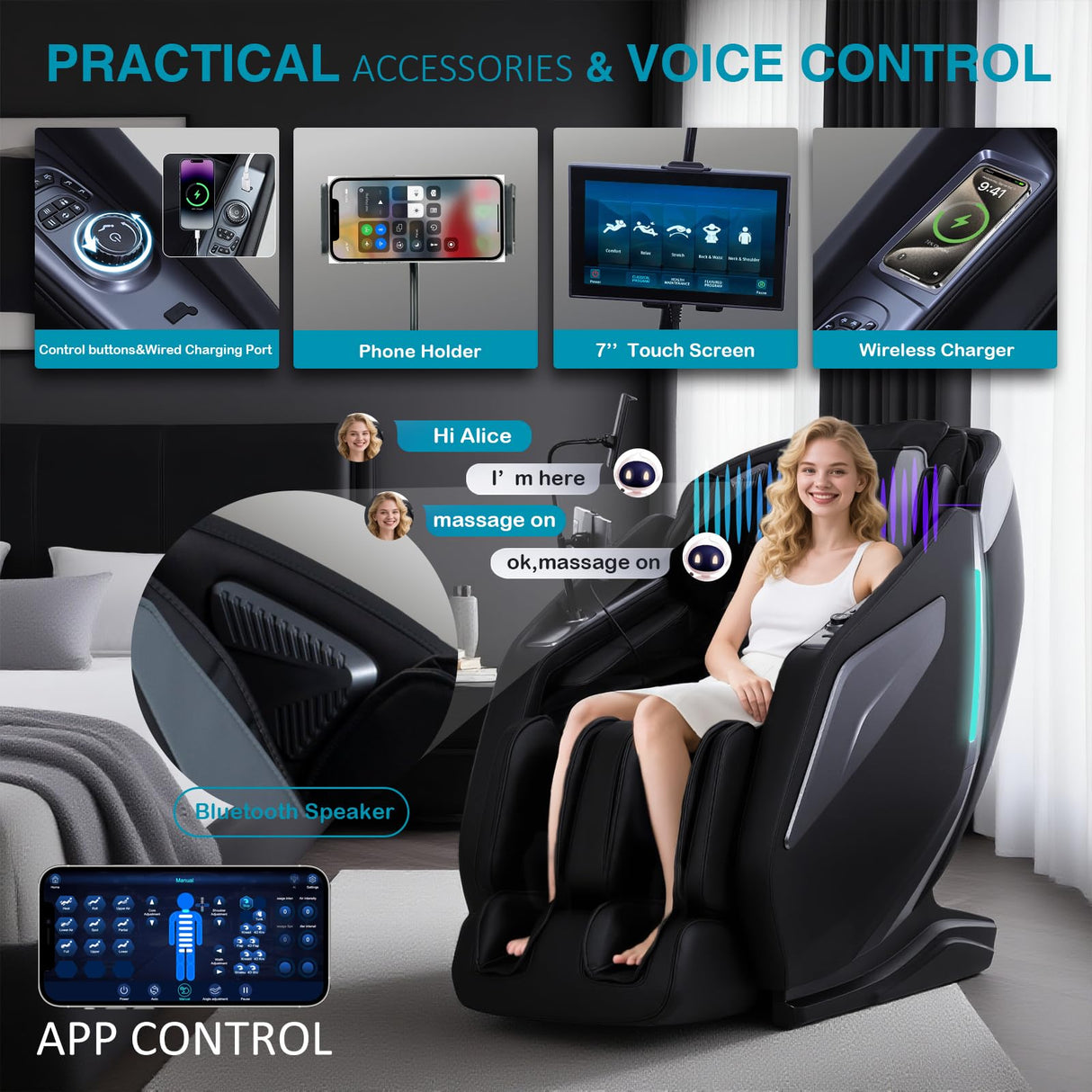 4D Full Body Zero Gravity Massage Chair with 55'' SL-Track & Body Scan - Shiatsu Massage Recliner with Heating & 40 Airbags - Voice Control, Foot Rollers, 15 Auto Modes & 9 Techniques (Black) RlxwizRevi