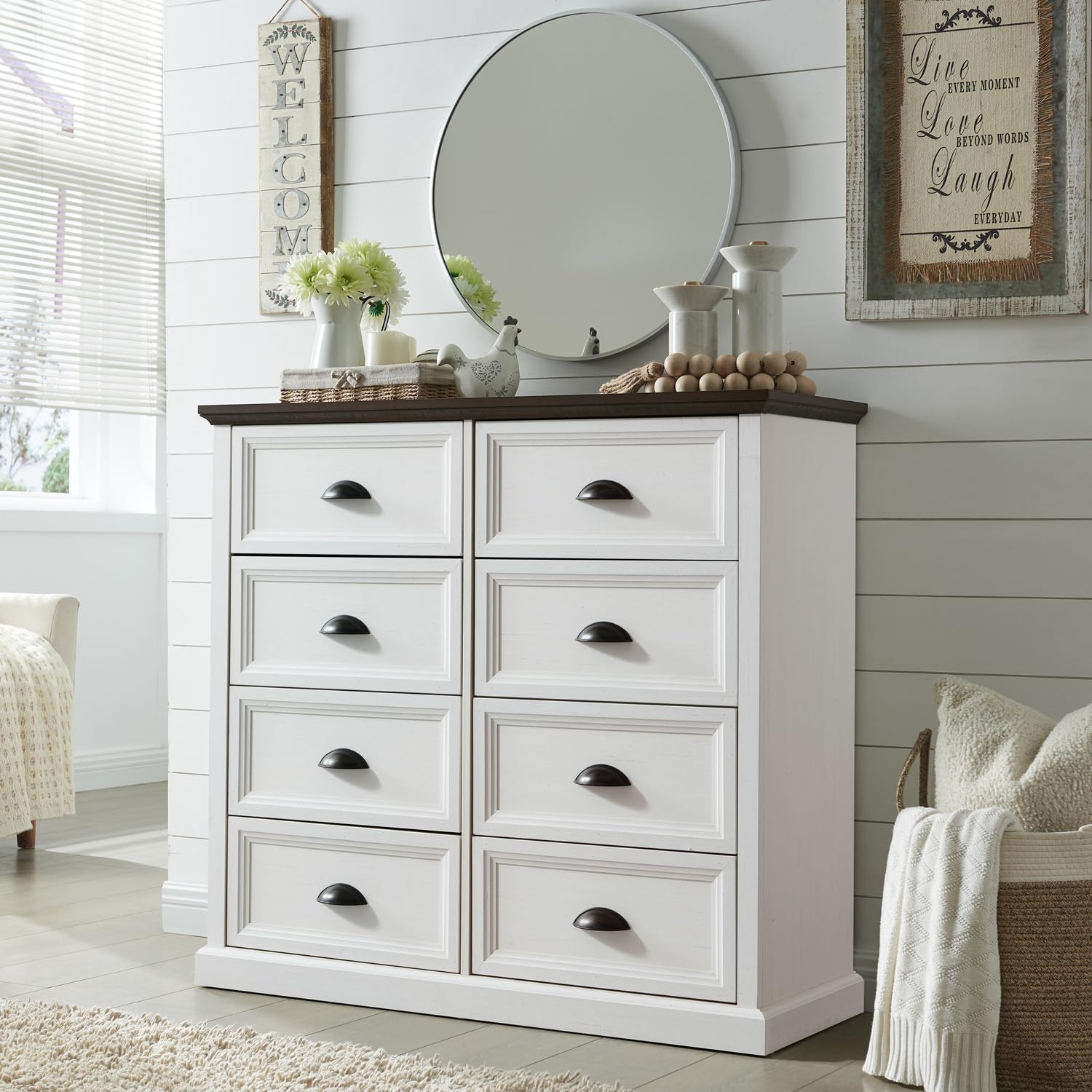 IFGET Farmhouse 8 Drawer Dresser for Bedroom, Tall Chest of Drawers, Chest of Drawers Organizer Storage, Wood Rustic Bedroom Dresser for Closet, Living Room, Hallway, White - WoodArtSupply