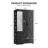LIKIMIO Armoire Wardrobe Closet 70 Inches, Large Storage with Mirror, 2 Doors, Drawer, and Shelves, Modern Bedroom Freestanding Wooden Wardrobe Combination with Hanging Rail, Black LIKIMIO