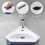 walsport 16" Corner Bathroom Vanity Floating Single Sink Combo for Small Space Wall Mounted Cabinet Set Design Resin Basin Sink Top Chrome Faucet and Drain,Blue walsport