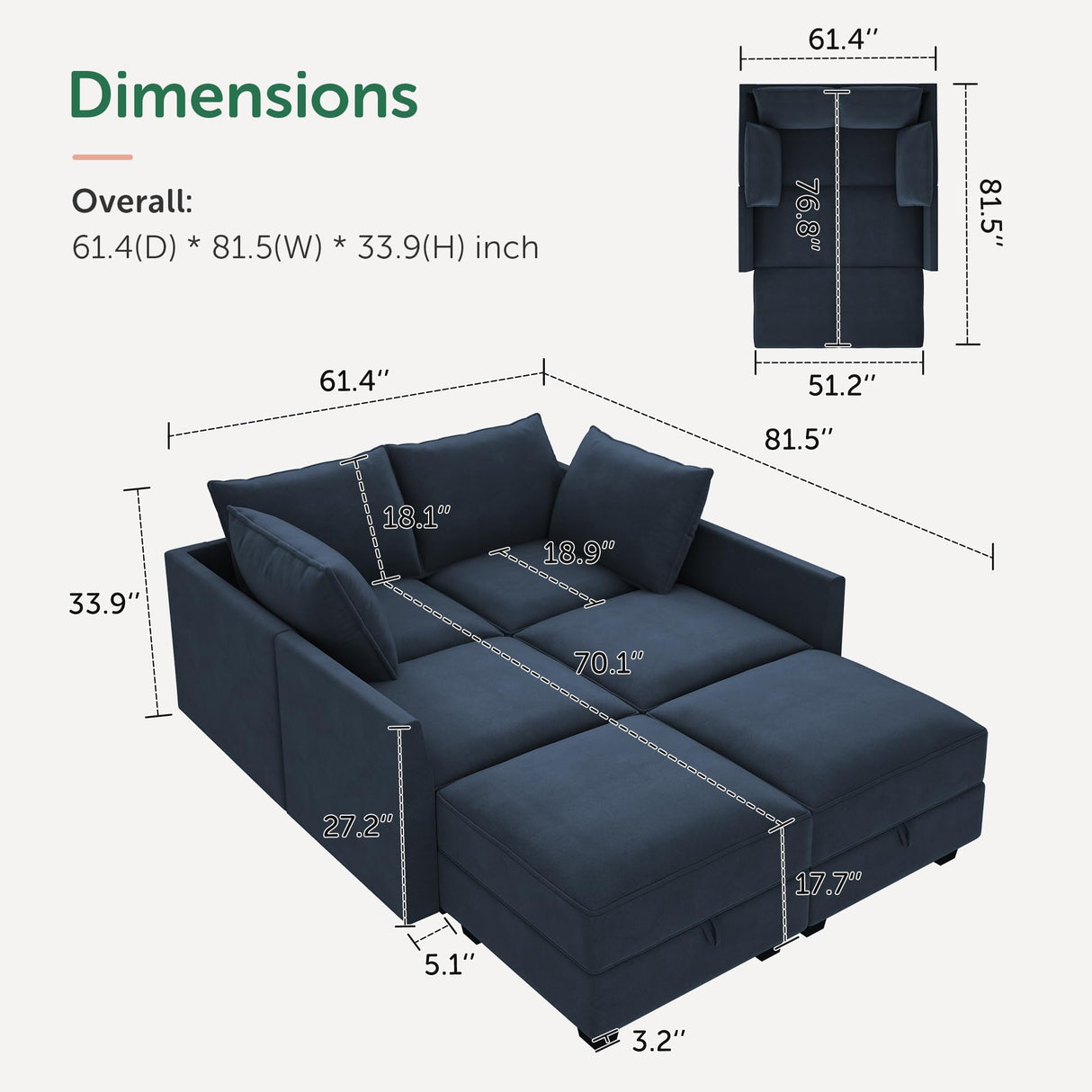 HONBAY Modular Sectional Sleeper Sofa with Storage Velvet Sectional Sleeper Couch with Chaise Sleeper Sectional Couches for Living Room,Dark Blue HONBAY