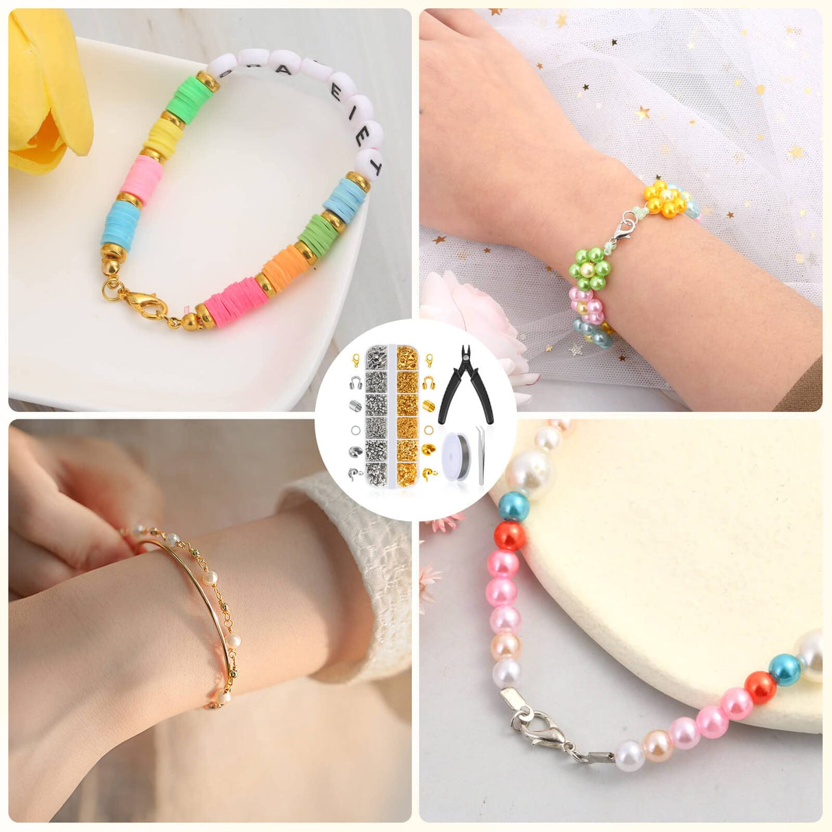 1200 Pcs Crimp Beads Kit for Jewelry Making, Acejoz Crimp Beads, Crimp Covers, Crimp Tubes and Wire Guardians, Lobster Clasps, Jump Rings, Crimping Pliers and Beading Wire for Jewelry Making Acejoz