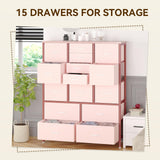 ElectraSpeedy 15 Drawers Dresser, Tall Dressers for Bedroom, Large Chests of Drawers, Fabric Storage Dresser Organizer Unit for Closet, Hallway, Living Room (Pink Wood Grain Print) ElectraSpeedy