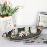Hipiwe Galvanized Metal Iron Oval Tray with Rope Handle Farmhouse Serving Tray Rustic Industrial Decorative Centerpiece for Coffee Table Weddings and Parties Decor, Large Hipiwe