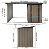 YOPTO Firewood Rack Outdoor Metal Storage Shed,Two-in-one Function with Sloped Roof and Open Woodshed Design,Tall Door w/a Latch,Waterproof Building Organizer,for Motorcycle,Bicycles,Black+Brown YOPTO