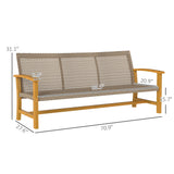 Outsunny Wicker Outdoor Couch, 3-Seat Rattan Outdoor Patio Sofa, 1000 lbs. Capacity, Acacia Wood Patio Furniture Couch with Steel Seat and Armrests for Backyard, Porch, Teak Outsunny