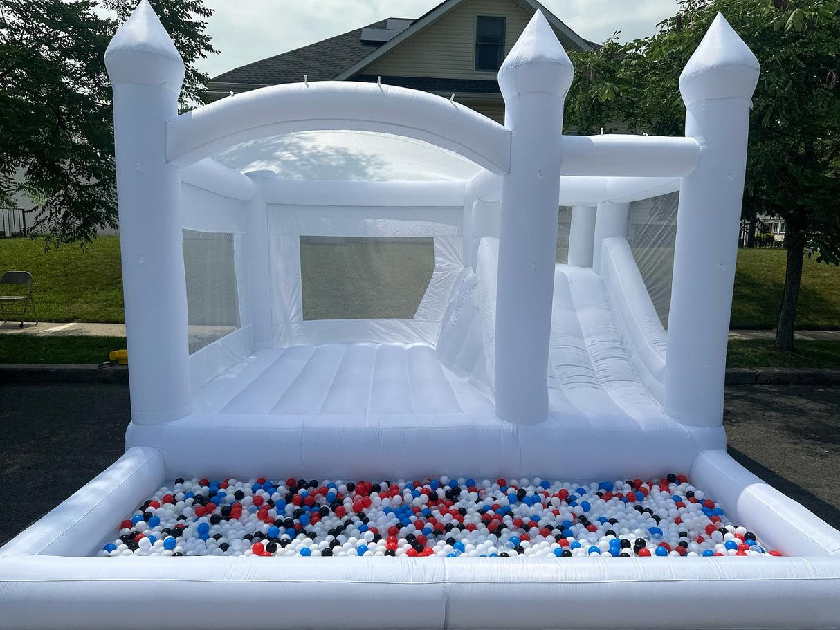 iLink-outer White Bounce House for Big Kids 8-12 with Slide Ball Pit Blower White Oxford Inflatable 15FTx 14FT Kids Birthday Party, Robust and Easy to Install with Repair Kit iLink-outer