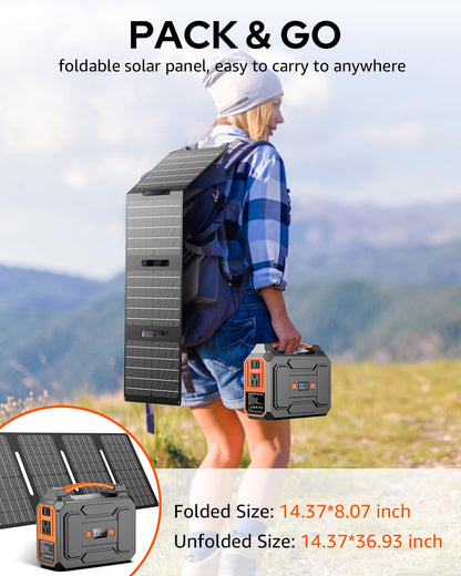 Solar Powered Generator 200W Peak/100W Rated, Portable Solar Generator Power Station with Solar Panels 40W Included, 146Wh Solar Power Bank with AC Outlet 110V for Home Use Camping Outdoor Ad - WoodArtSupply