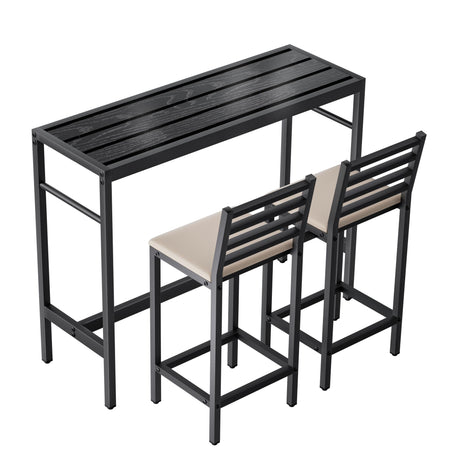 Jinrrenyi 3 Piece Outdoor Patio Bar Set, 50" Rectangular Counter Height High Top Bar Tables, 2 Cushioned 41" Bar Stools, Metal Bar Table and Chairs Set for Poolside, Balcony, Backyard, Porch Jinrrenyi