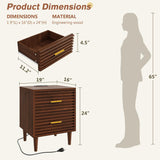 Alohappy Night Stands with Charging Station Set of 2, Mid Century Modern Nightstands, Wooden Bedside Table for Bedroom, End Table with Storage Drawers, Bed Side Table with USB Outlets, Brown 2pcs Alohappy