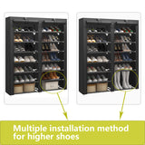 JIUYOTREE 7-Tier Shoe Storage Organizer with Dustproof Cover - Closet Cabinet Shelf Holds up to 28 Pairs - for Doorway, Corridor, Balcony, Living Room - Black JIUYOTREE