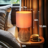 VELXEE Rattan Table Lamp, Vintage Wicker Wooden Nightstand Lamp Set of 2, Boho Bamboo Woven End Table Lamp for Bedroom Living Room Desk Room VELXEE