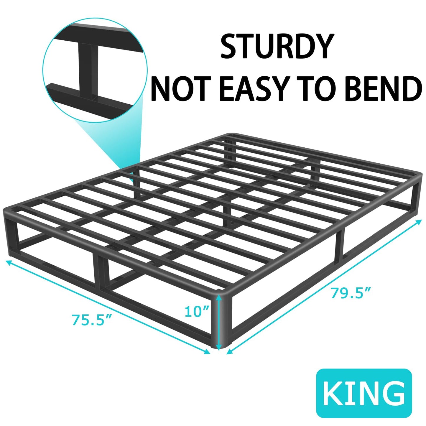 Firpeesy 10-Inch Heavy-Duty King Bed Frame with Anti-Bending Design and Noise-Free Support - WoodArtSupply