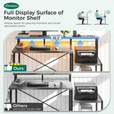 AODK Computer Desk, 48 Inch Gaming Desk with Led Lights & Power Outlet, Office Desk with Printer Storage Shelves, Reversible Desk with Monitor Shelf & Headphone Hook, Grey Oak AODK