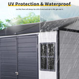 8x6 FT Outdoor Storage Shed, Resin Garden Shed with Thick Floor, Plastic Storage Shed with 2 Windows, Waterproof Outside Tool Shed with Lockable Hinged Doors for Backyard, Patio, Lawn, Black+White BNSPLY